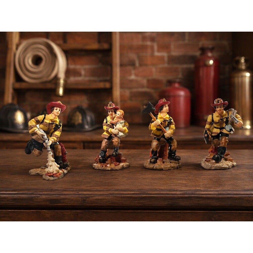 Set of 4 Firefighter Resin Figurines Fire Rescue Miniatures Approx. 4” Tall...